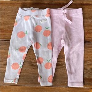 ZARA 12-18M Baby x2 Ribbed Cotton Leggings Purple with Oranges & Pink